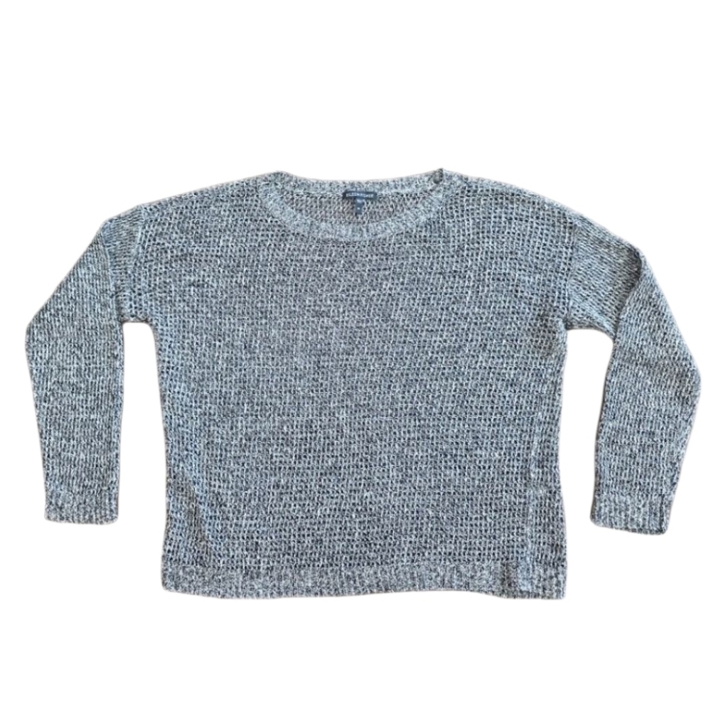 Eileen Fisher Womens Sweater Open Weave 59% Wool 49 Linen Gray Black Size Medium